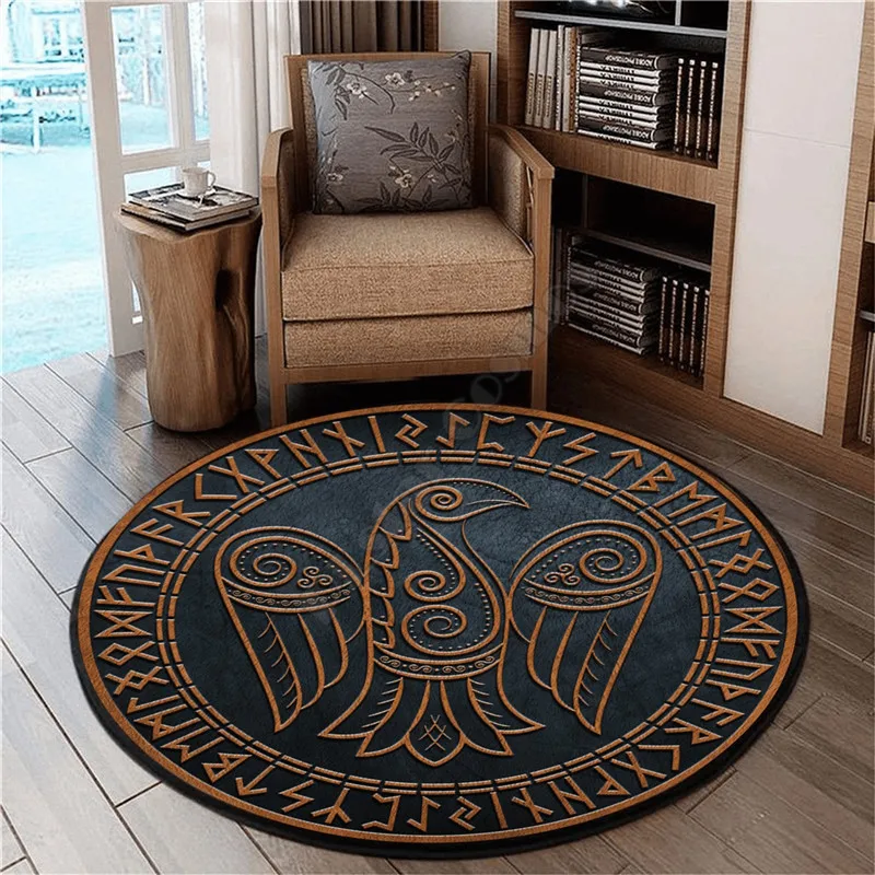 

Viking Eagle Circle Rug Anti-Skid Round shape Floor Mat 3D Rug Non-slip Mat Dining Living Room Soft Bedroom Carpet 04