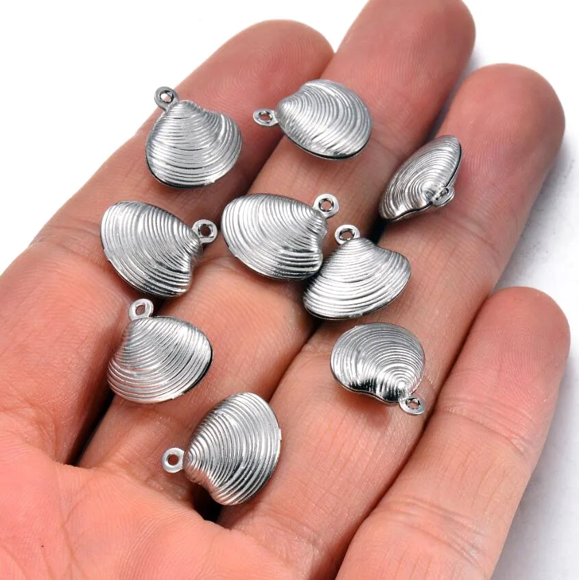 Breloques creuses en acier inoxydable, 10 pièces/lot, 13x14mm, pendentif en coquillage de mer pour bricolage, Bracelet, collier, accessoires de fabrication de bijoux