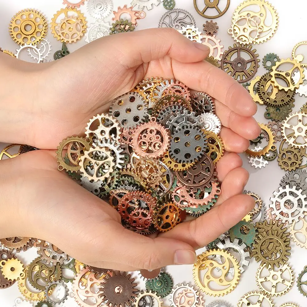 50g 8-25mm Mix Steampunk Gears and Cogs Connector Charms Pendant DIY Findings for Jewelry Making Bracelets Handmade Crafts