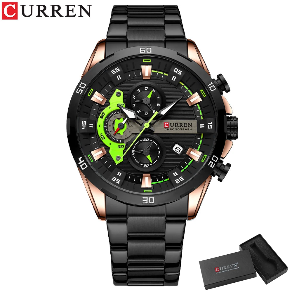 Curren Mode Sport uhren für Mann lässig Edelstahl Band Chonograph Armbanduhren leuchtende männliche Uhr 4