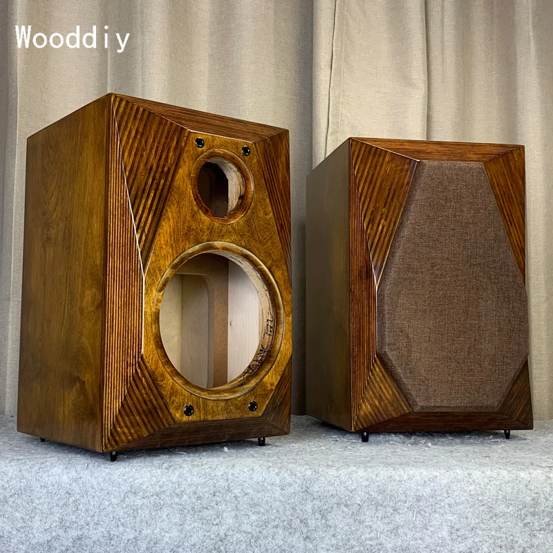 Wooddiy 8 inch One Pair Empty Loudspeaker Birch Plywood Cabinet Two Way Wood Bookshelf Speaker Classic Empty Box Big Bevel