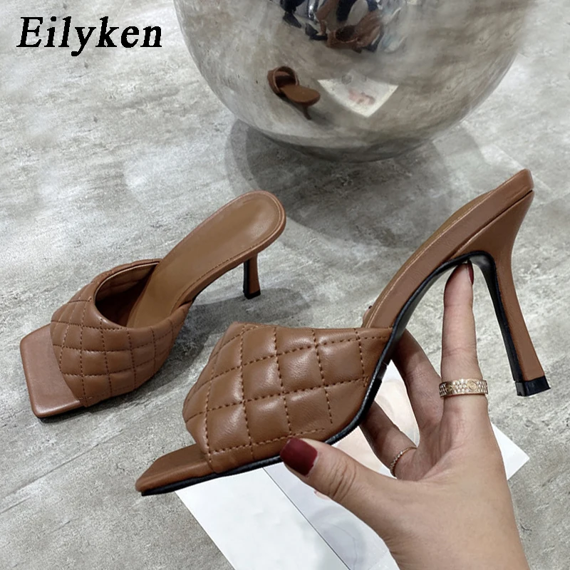 Eilyken Summer Women Mules Design Slippers Sandals Square Sole Slides High Heel 9CM Shoes Size 41 42