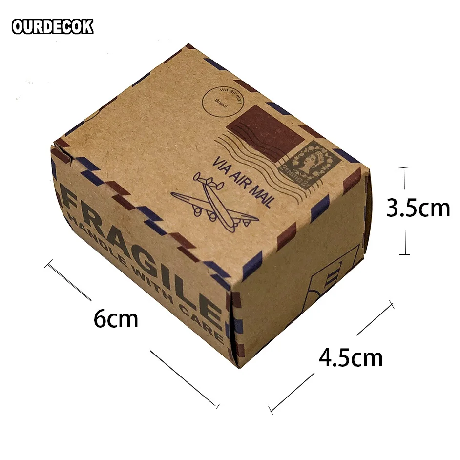 50pcs Kraft Paper Candy Box Old Paper Airplane Mail Gift Box Chocolate Box Earth Compass Packing Box For Travel Wedding