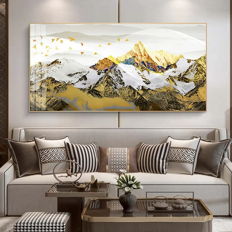 

Nordic Golden Mountain Bird Landscape Abstract Canvas Paintings Print Poster Oil Painting For Living Room modern home