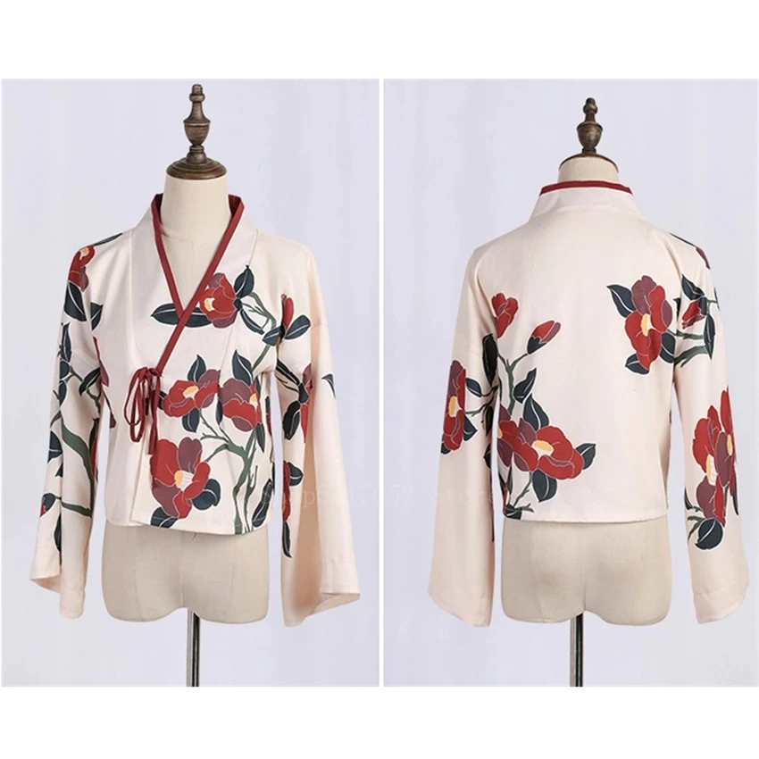 Áo Khoác Kimono Haori Yukata Châu Á Quần Áo Sakura Cô Gái Phong Cách Nhật Bản In Hoa Vintage Người Phụ Nữ Phương Đông Camellia Yêu Trang Phục