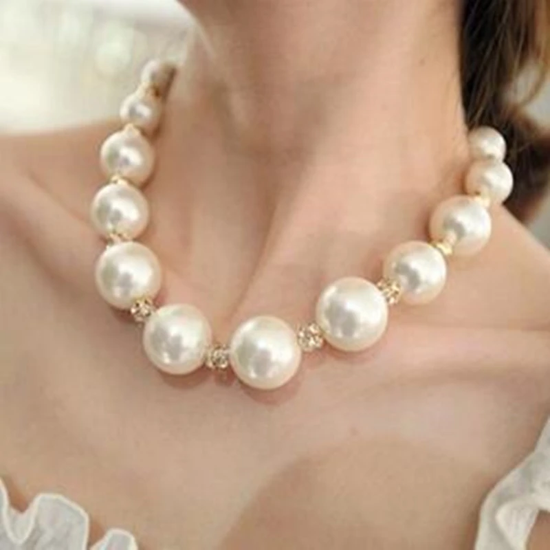 Trendy Fashion Big Imitation Pearls Choker Necklace Collar Statement Crystal Maxi Necklace Women Wedding Jewelry Gifts 2021 New