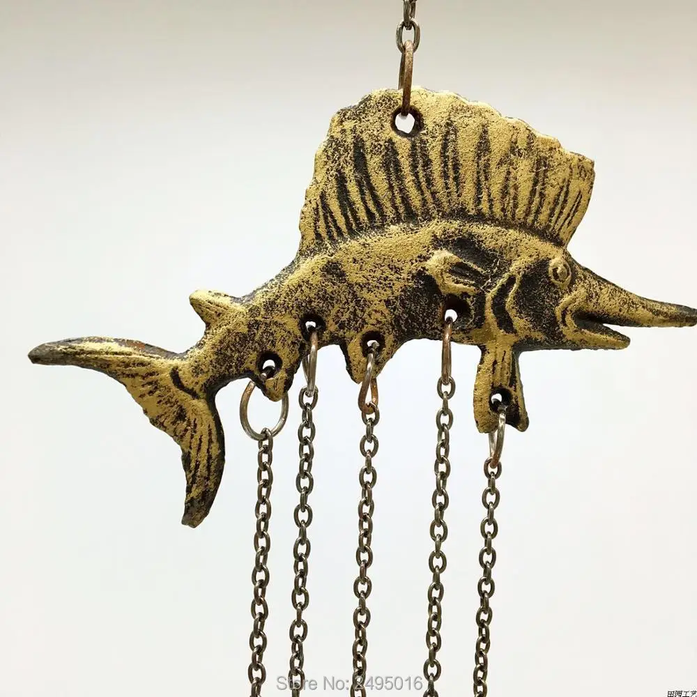 Cast Iron Fish Wind Chimes, Outdoor Windchime, Patio Garden Decor, Housewarming Gift, Clearance