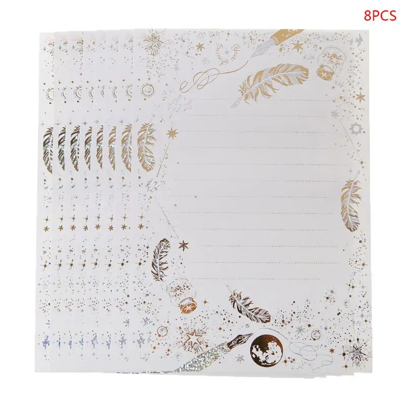 

8 Sheets High-end Vintage Bronzing Feather Blessing Letter Paper Pad Writing Office School Supplies