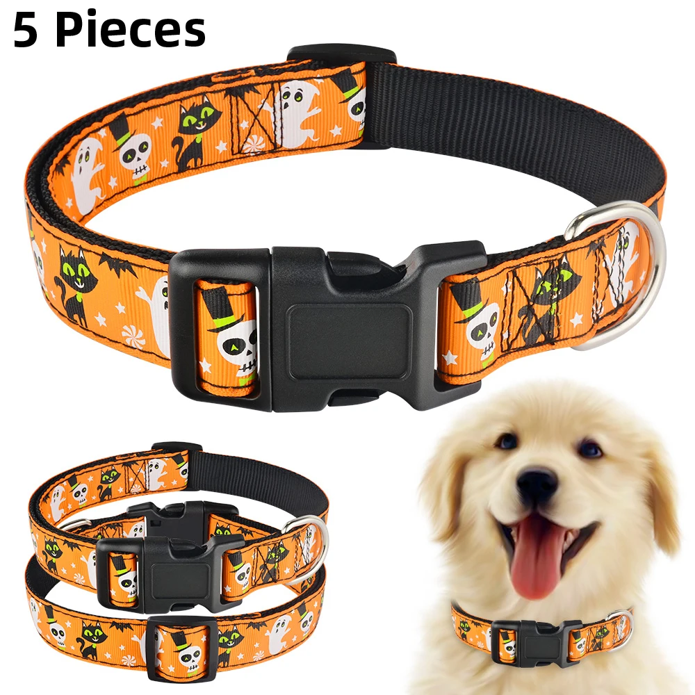 Halloween Ghost Supplies Dog Collar Nylon Trick or Treat Large Dogs Bat Pumpkin Pet Supplies  Puppy Dog Collars