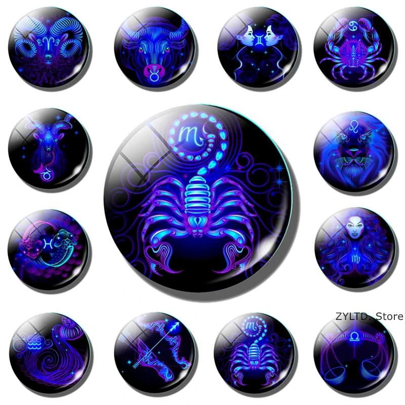 Magnes na lodówkę z konstelacjami, 12 konstelacji, znaki zodiaku, magnesy na lodówkę, szklany kaboszon, naklejki na tablicę ogłoszeń, dekoracja domu.