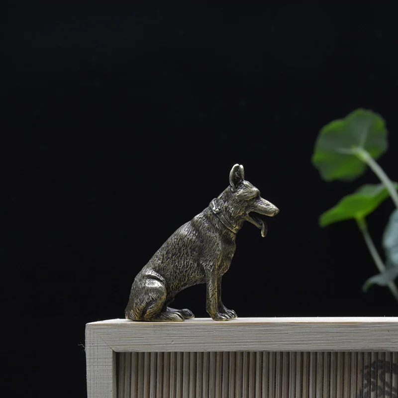Vintage Copper Lucky Dog Miniatures Figurines Desktop Small Ornaments Chinese Classical Brass Animal Tea Pets Home Decorations