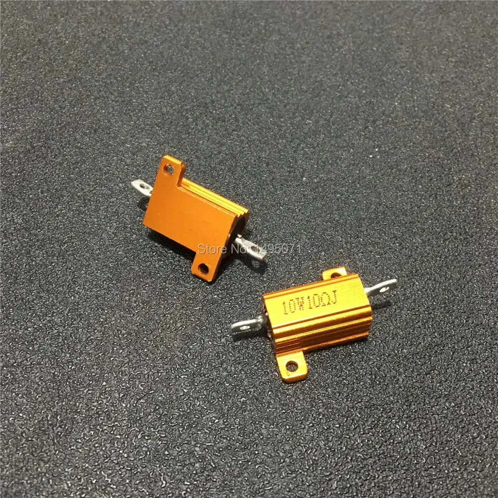 2pcs/Lot RX24 10W 0.1R to 10K Ohm Aluminum Shell Case Power Wirewound Resistor Golden Metal Housing 5% Class J