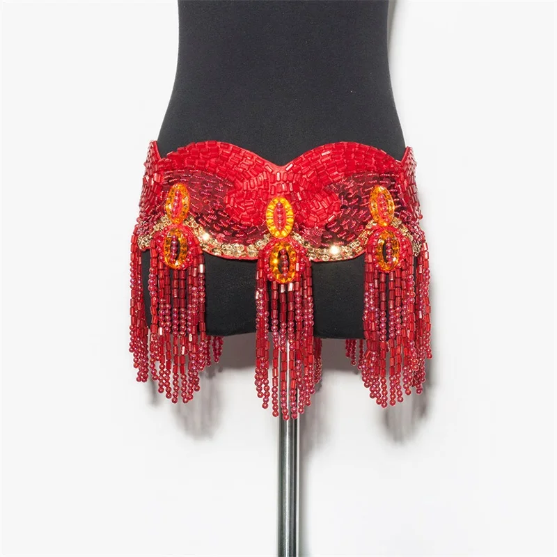 Fringe beaded belt sequin belly dance belts stage Women belly dancing belt belly dance costume belly dancing hip belt dancewear