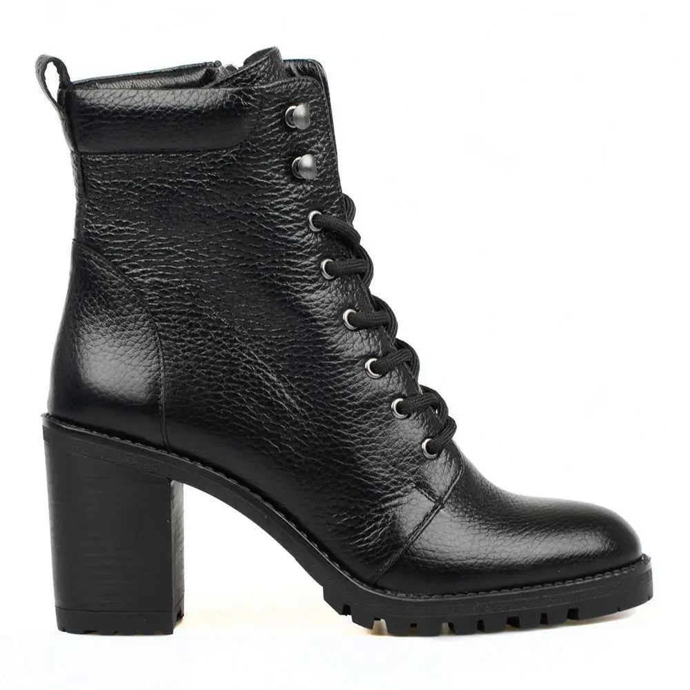 FootCourt Black Ankle Boots Autumn Women Boots Genuine Leather High Heels Lace Up Gothic Boots Punk Shoes Vintage Fashion