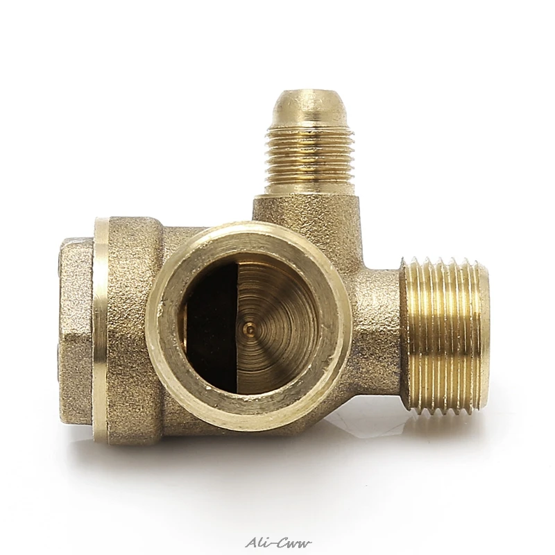 Buitendraad 3 Way Metal Air Compressor Terugslagklep Gold Tone
