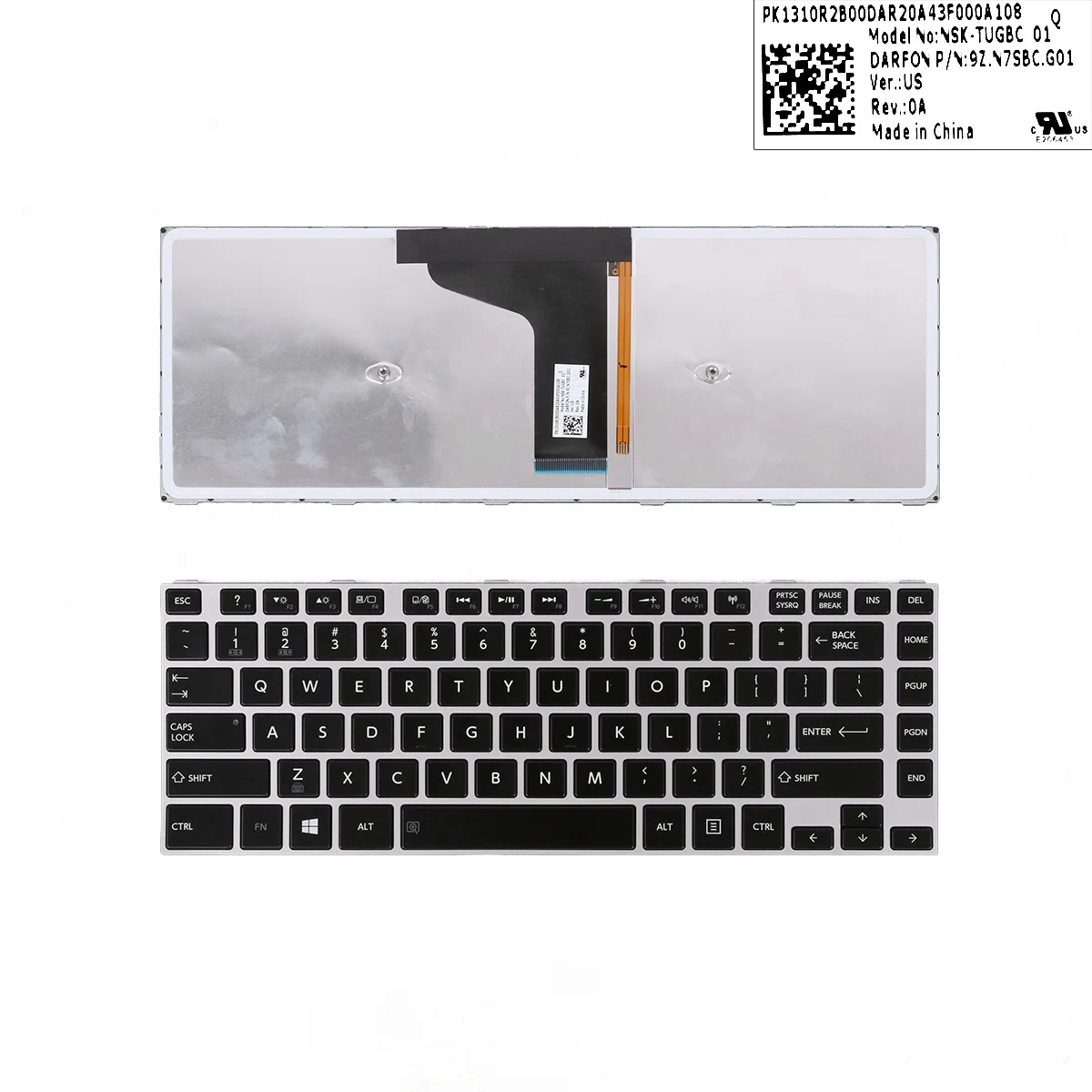 

for Toshiba Satellite E40-A E45-A E40t-a E45t-a keyboard Silver frame Backlit US