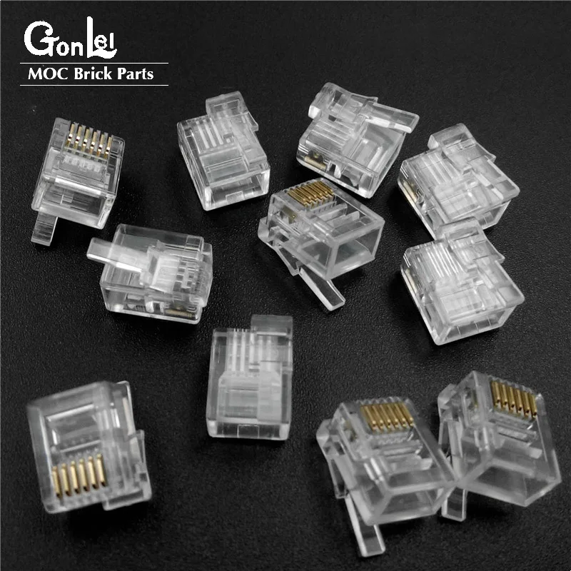 10-100Pcs RJ12 Six-core Clear Crystal head 6P6C right Buckle Position Fit for NXT EV3 High-Tech MOC Blocks Parts DIY Toys Gifts