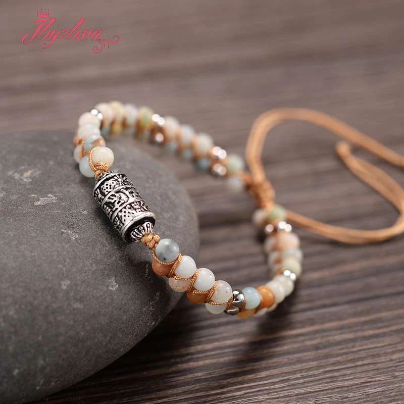 Natural Stone Beads Charm Wrap Bracelets String Braided Bracelets Yoga Reiki Symbol Bangle Bohemian Friendship Lover Bracelet