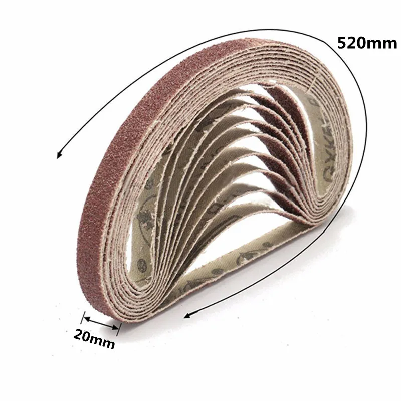 10 pçs 20*520mm lixa cintos 60-800 grãos lixa bandas abrasivas para lixadeira ferramenta abrasiva madeira metal polimento