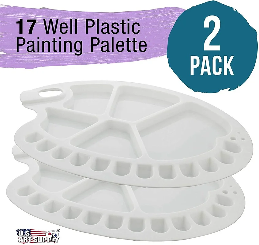 Art Supply 17-Well Artist Painting Palette Plastic Artist Paint Color Mixing Trays - Kids Art Classroom Class Craft Projects