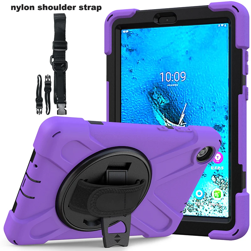 Three Layer Protection Silicone Case with Shoulder Strap for Lenovo Tab M8 2021 TB-8506X 8506F TB-8505X 8505F Shockproof Cover