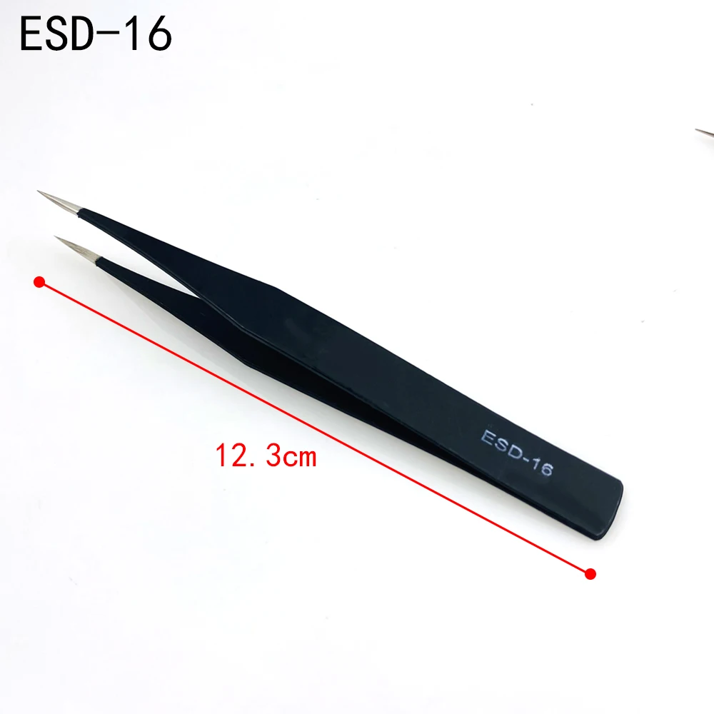 9pcs/set Anti-static ESD Stainless Steel Tweezers Maintenance Tools Industrial Precision Curved Straight Tweezers Repair Tools