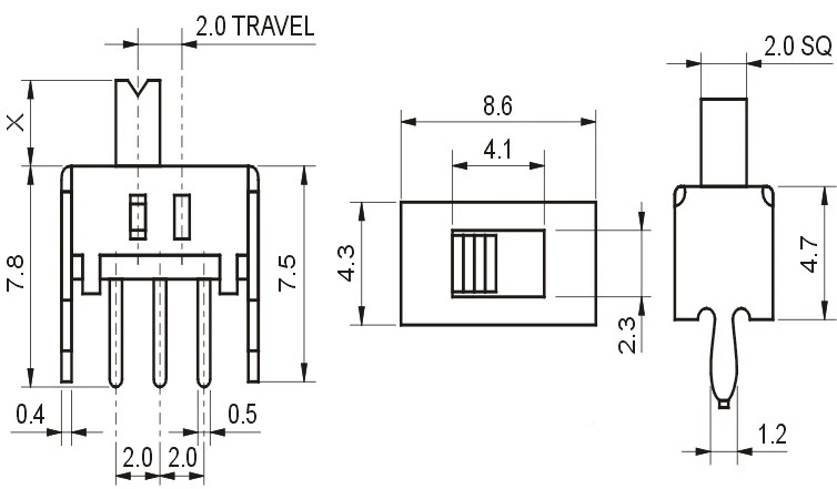 20pcs SS12D07 1P2T DIP 5PIN SPDT toggle switch handle length 4mm slide switches SS-12D07 ROHS