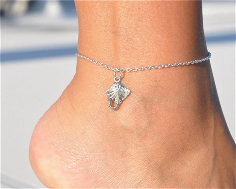 Stingray Ankle Bracelet Silver Plated Stingray Anklet Girlfriend Gift Stingray Jewelry Beach Jewelry Punk Anklet Chain