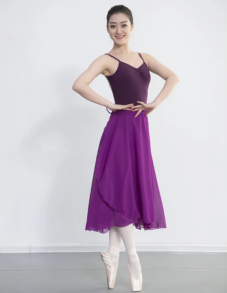 Saia longa de chiffon para balé feminina, saia para adulto para dança de salão, na cor preta borgonha, traje de balé com cintura