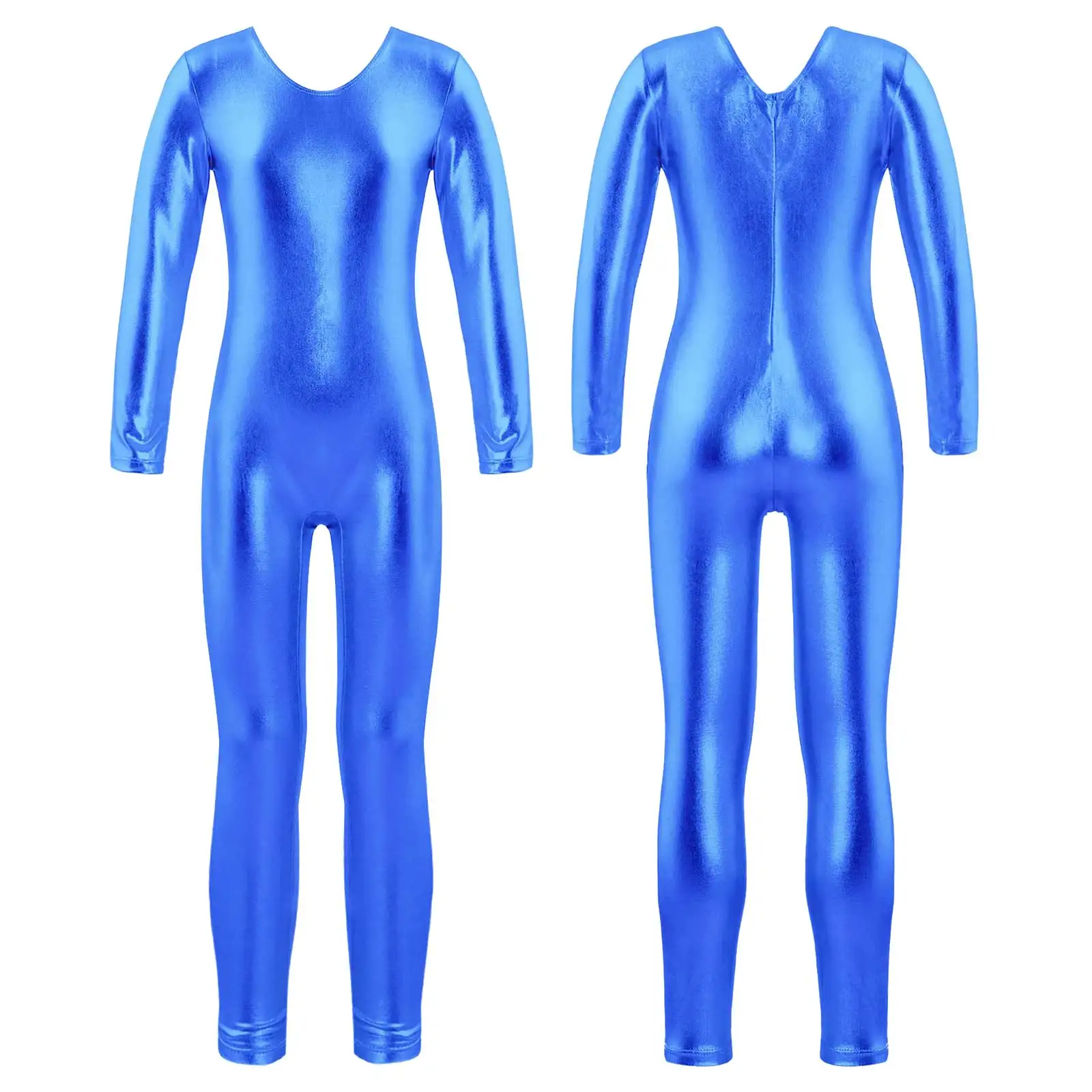 

Kids Girls Gymnastics Ballet Dance Jumpsuit Holography Bronzing Cloth Long Sleeves Leotard Unitard Performance Costume Dancewear