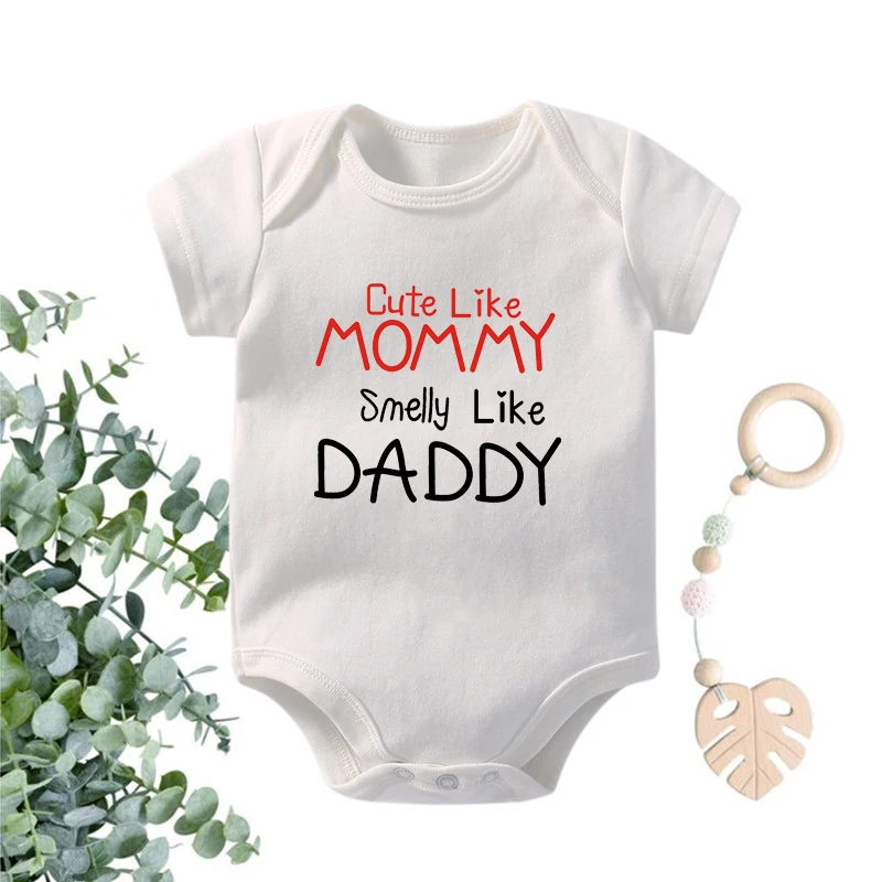 

Cotton Summer Short Sleeve Clothes Cute Like Mommy Smelly Like Daddy Newborn Baby Bodysuits Boys Girls Romper Newborn Gifts