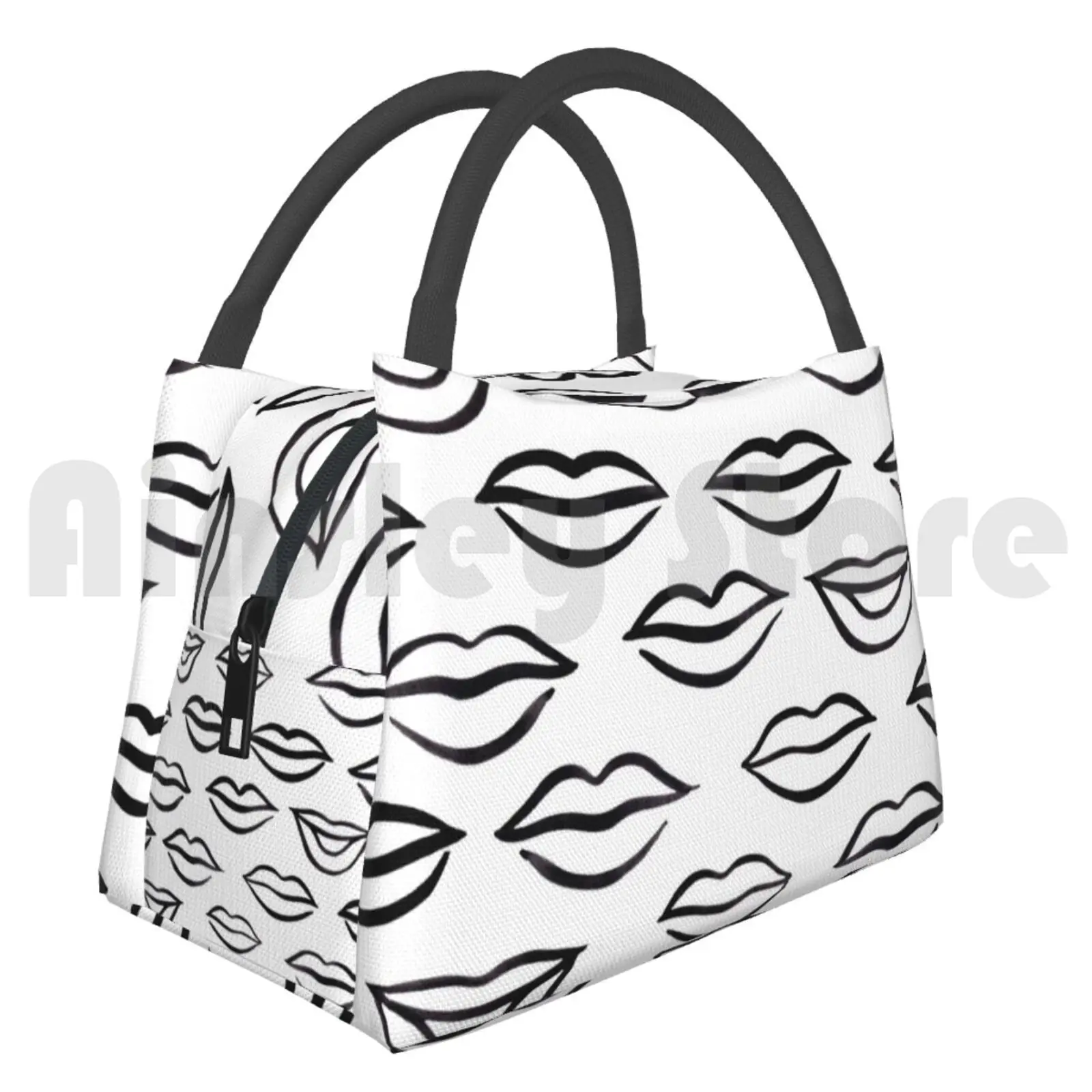 

Portable Insulation Bag Lips Galore! Lip Lips Mouth Ink Black And White Pattern Modern Cool Rad Hipster Hip Young