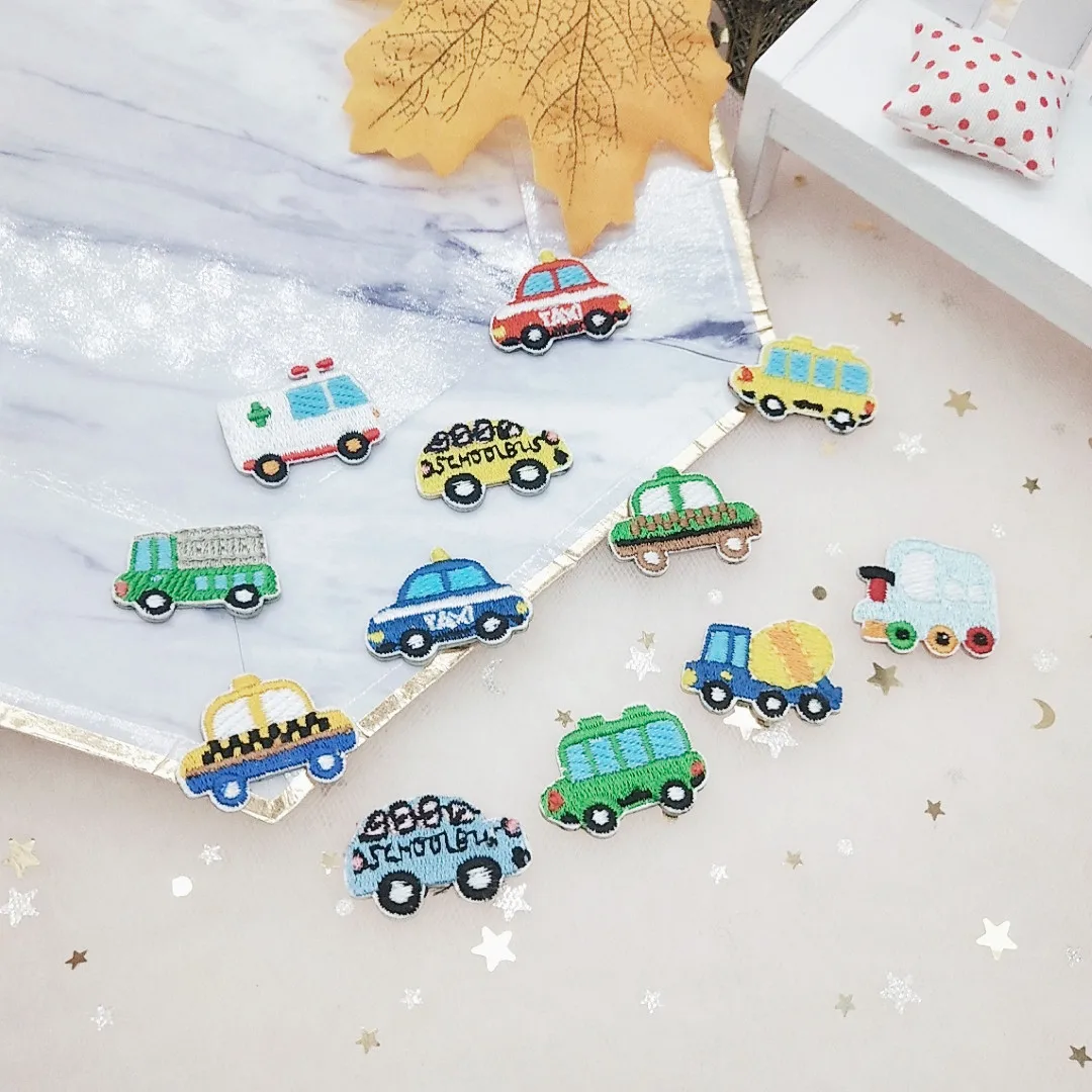 Self Adhesive Cartoon Mini Car Embroidery Patches for Kids Clothing Iron on Clothes Hole Repair Refrigerator Phone Case Decor