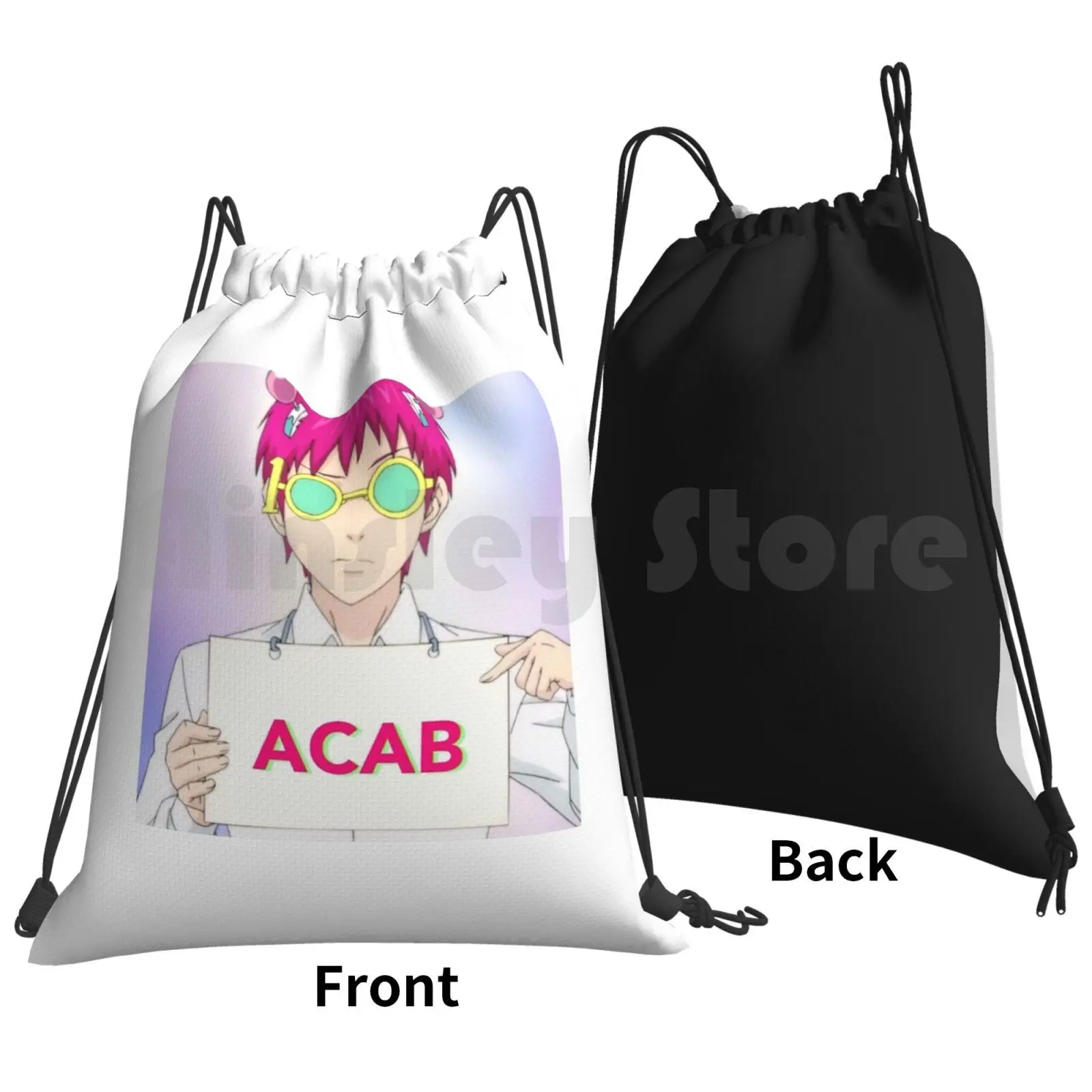 Saiki Kusuo Says Acab Backpack Drawstring Bags Gym Bag Waterproof Acab Anime Saiki K Saiki Japan Cartoon Kaido