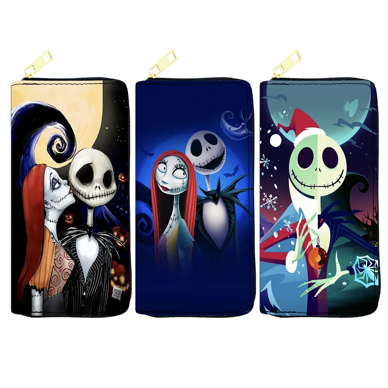 Disney Cartoon The Nightmare Before Christmas Wallet Skeleton Jack Sally Print Multifunctional Long Wallet Women\'s Clutch