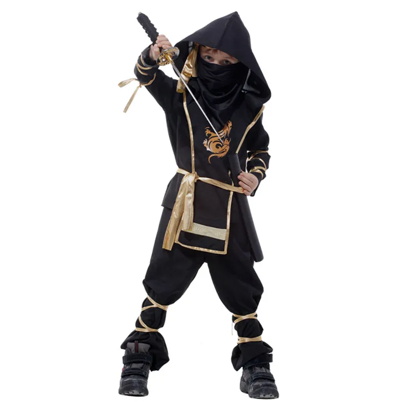 Dzieci dziecko chłopcy czarny złoty smok Ninja Assassin kostium fantazyjne karnawałowe kostiumy Purim Halloween