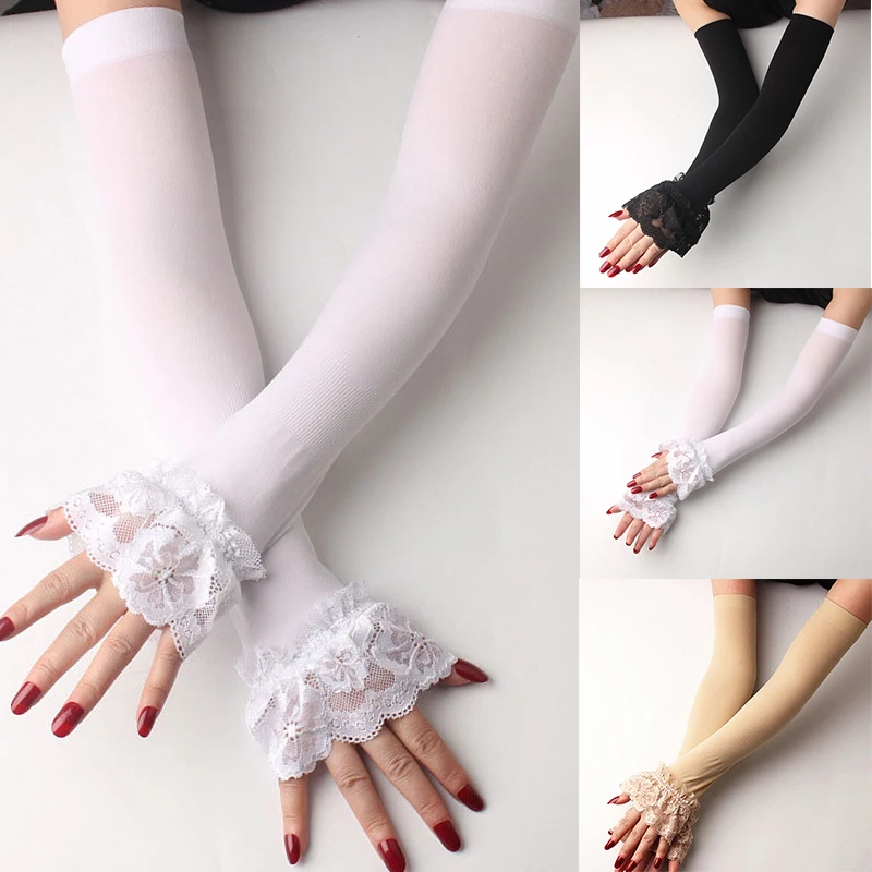 Summer Lace Gloves Mittens Elastic Fingerless Arm Sleeve Medium For Driving Sunscreen Long Glove Autumn Winter Warm Mittens