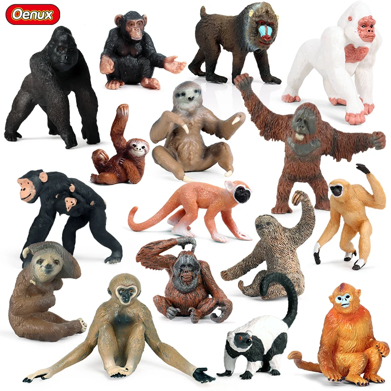 Oenux-Wild Forest Action Figures para Crianças, Modelo Animal de PVC, Brinquedo Educativo, Snoopy, Orangotango e Golden Snub-nosed, Macaco, Molbon, Chimpanzé