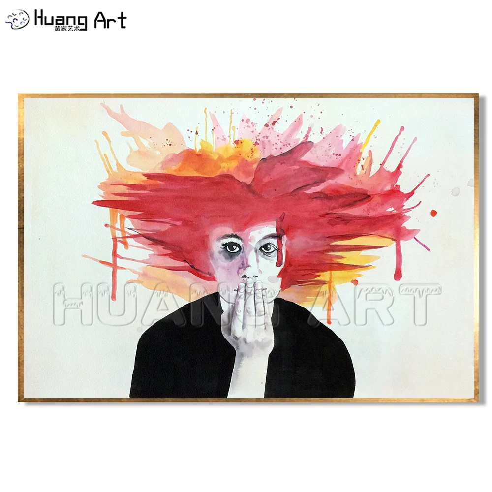 

New Style Modern Abstract Figure Painting by 100% Hand Painted Wall Art Man with Red Hair in Black Oil Painting on Canvas