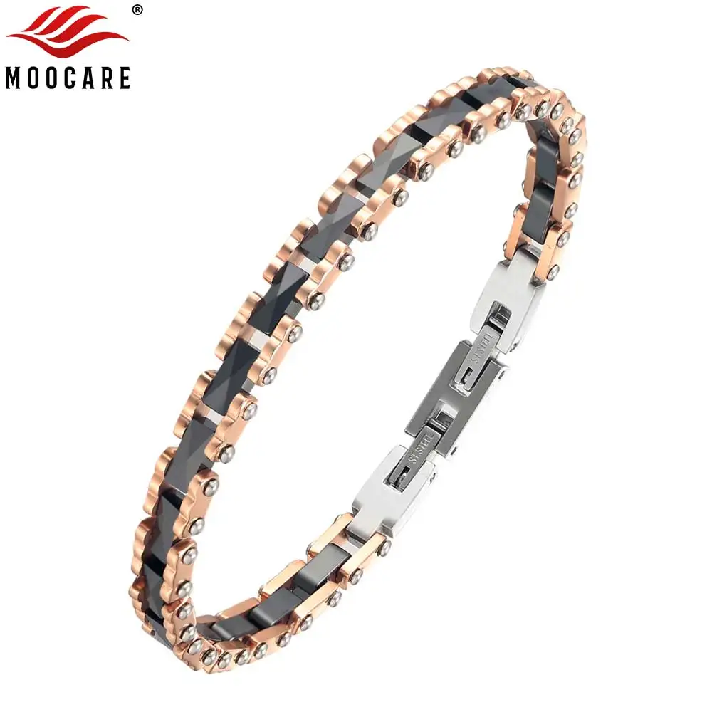 Rose Gold Plated Stainless Steel Wrist Chain Men Charm Bracelet Ceramic and Metal Jewelry Accessories for Women