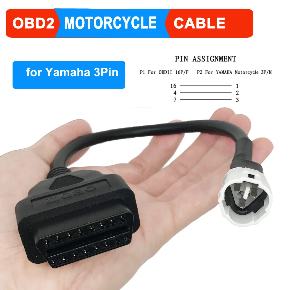 Cable de diagnóstico OBD para motocicleta Yamaha, Conector de 3/4 pines, adaptador de 16 pines a OBD2