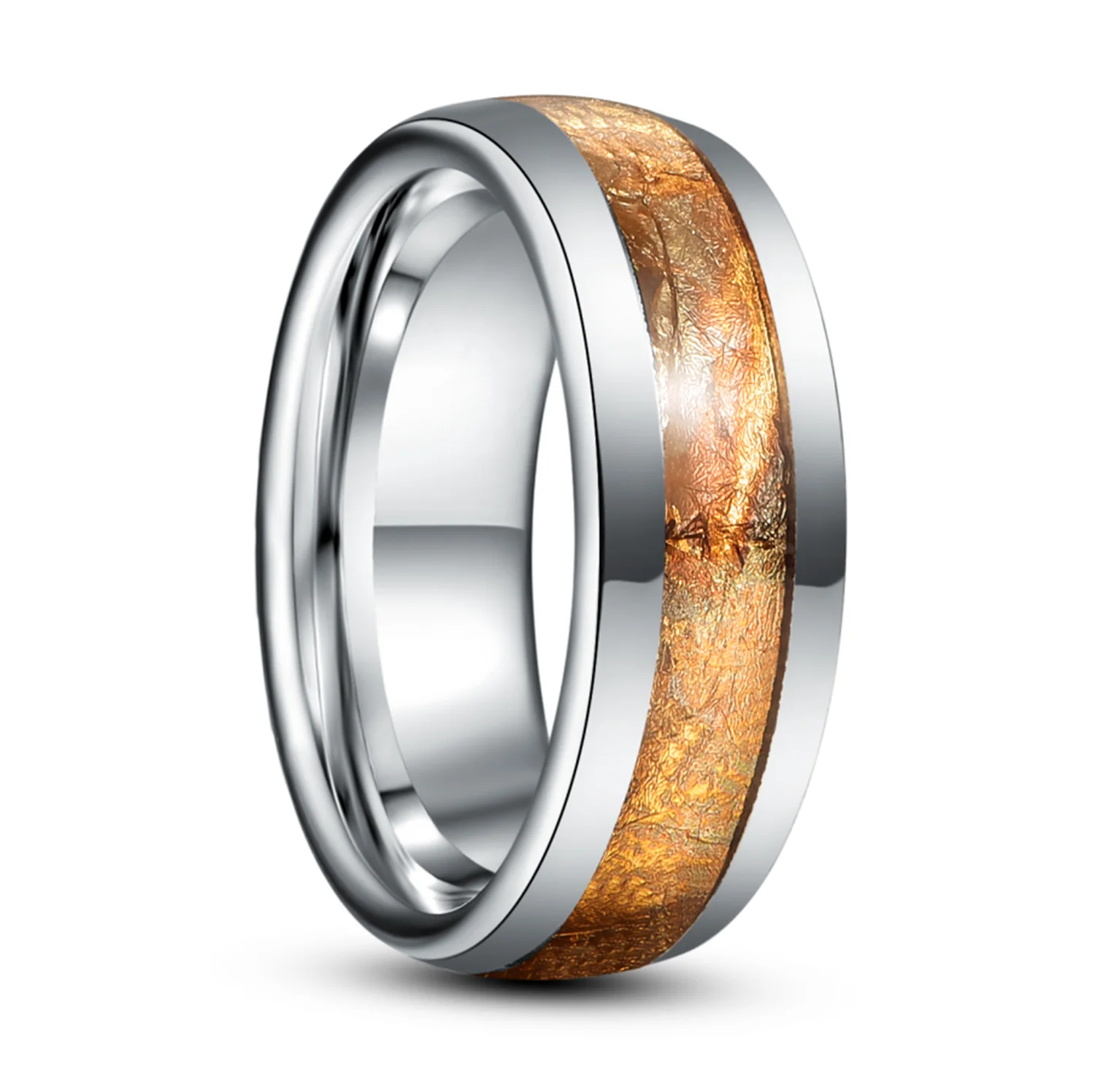 

8mm Gold Foil Paper Tungsten Carbon Ring For Men Silver Color Proposal Engagement Rings