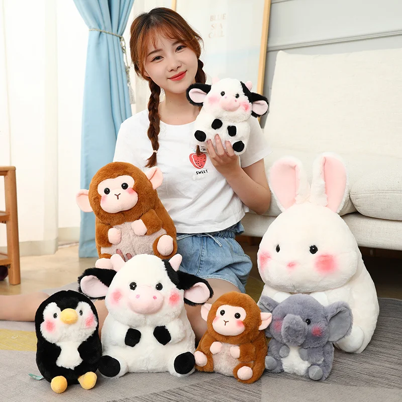 18-40cm Ball Shape Animals Stuffed Cartoon Bunny Pink Pig Monkey Elephant Penguin Hug Cuddly Plushies Toys Ferry Plush Soft Doll