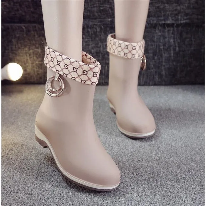 Women\'s Short Water Shoes Rain Boots High-heeled Rubber Shoes Set Shoes Water Boots Non-slip Waterproof Wedges Rain Boots