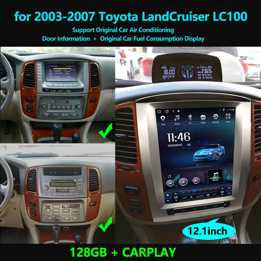 For Toyota Land Cruiser 1992-2007 LC100 LX470 Tesla Screen Android 13 128GB Car Multimedia Player Car GPS Navigation Auto Stereo