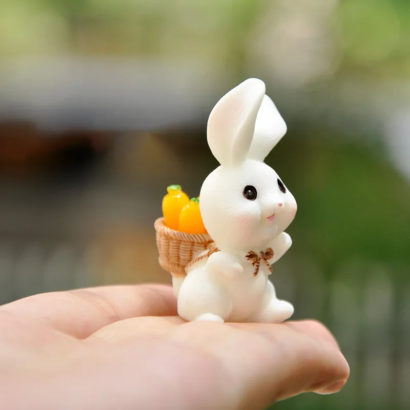 1 PC Easter Bunny Decoration Resin Plastic Craft Miniature Rabbit Model Home Decor Desktop Garden Decoration Easter Decoration