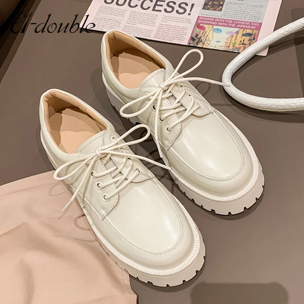 U-DOUBLE Brand Women Shoes Spring 2021 New White Platform Shoes Women's Loafers Genuine Leather Pumps Designer Woman Sneakers