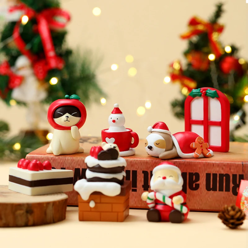 Christmas Scene Decoration Home Zoo Family Scene Series Bookshelf Decoration Set Children's Toy Doll Decoration