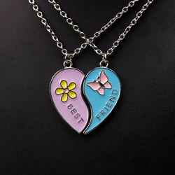 Fashion Best Friend Necklace Simple Heart-shaped Butterfly Flower Stitching Alloy Pendant BFF Ladie Friendship Jewelry Gift 2024