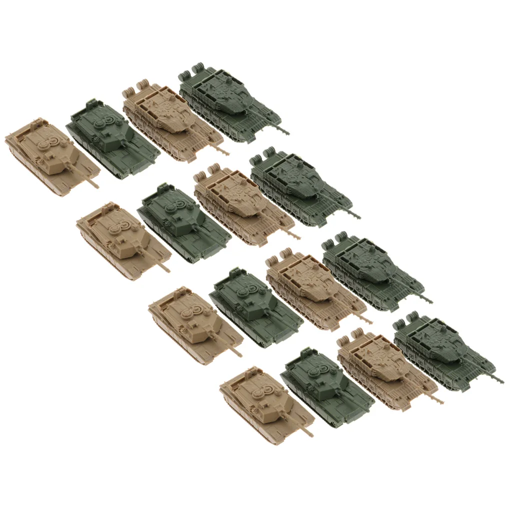 16 Pieces 4D Modern Tank Model 1/144 Colors Spray Finished Tank Ornaments